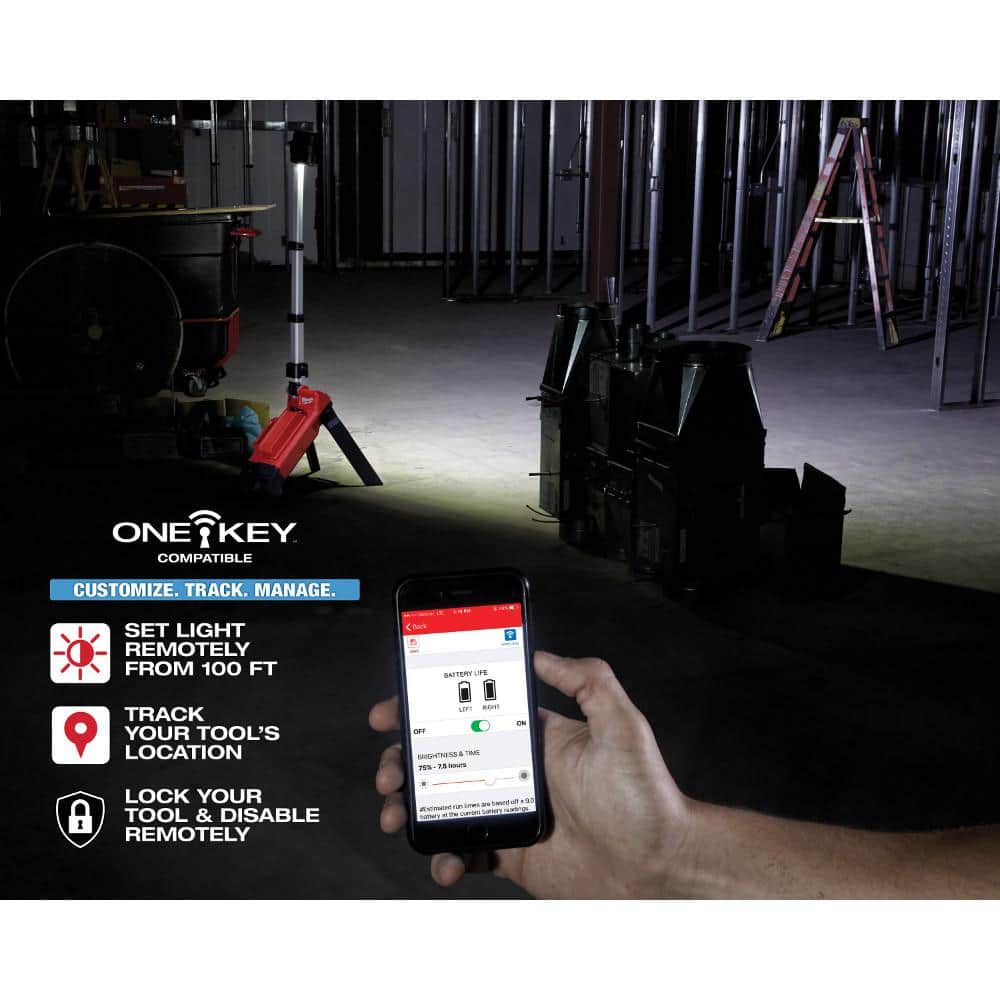 Milwaukee M18 ONE-KEY 18-Volt Lithium-Ion Cordless ROCKET Dual Pack Tower Work Light, 5'5" Max Height, 5400 Lumens (Tool-Only) - Image 8