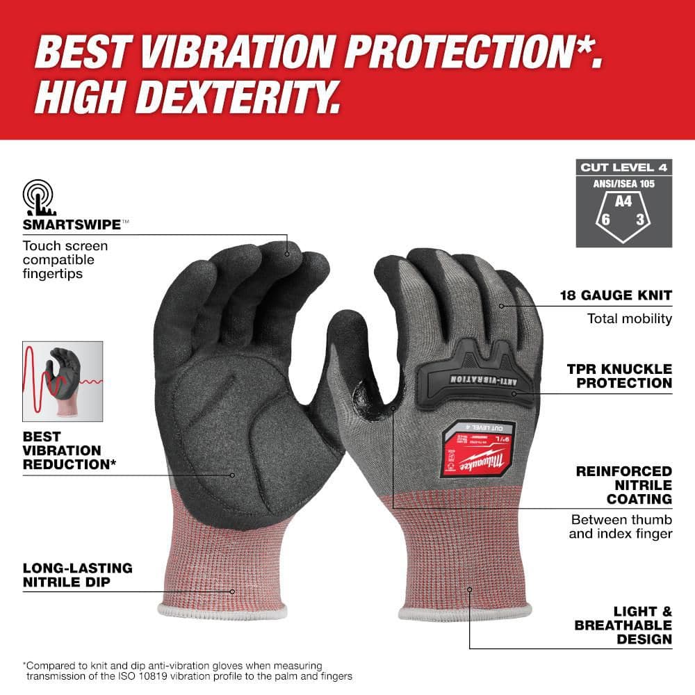 Milwaukee Medium Anti-Vibration Cut Level 4 High Dexterity Nitrile Dipped Gloves - Image 2