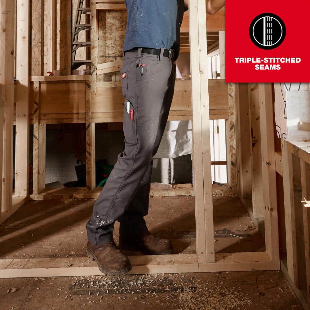 Milwaukee Men's 34x34 Gray Cotton/Polyester Work Pants with 7 Pockets - Image 5