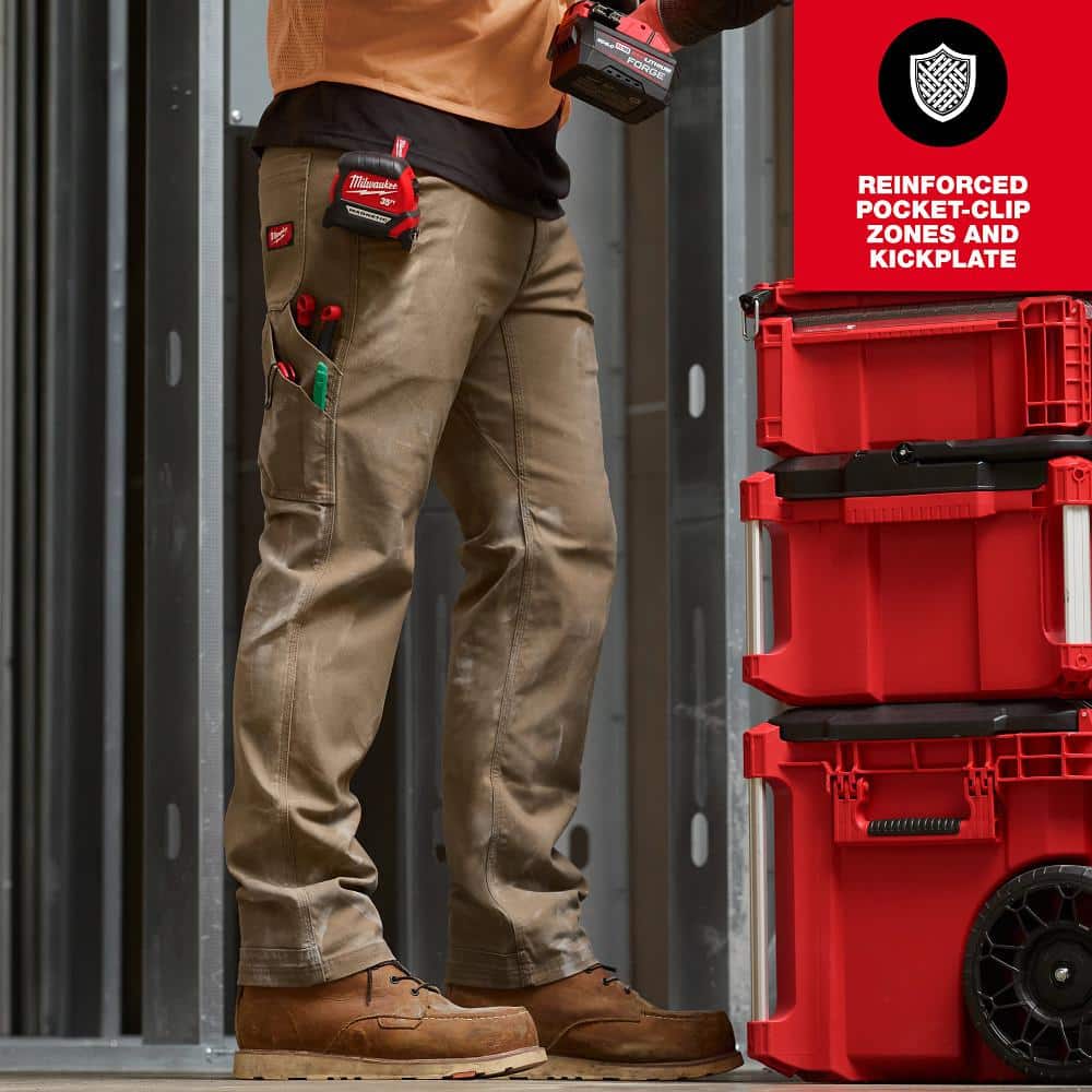 Milwaukee Men's Black Cotton/Polyester Work Pants with 7 Pockets, Size 36x32 - Image 3