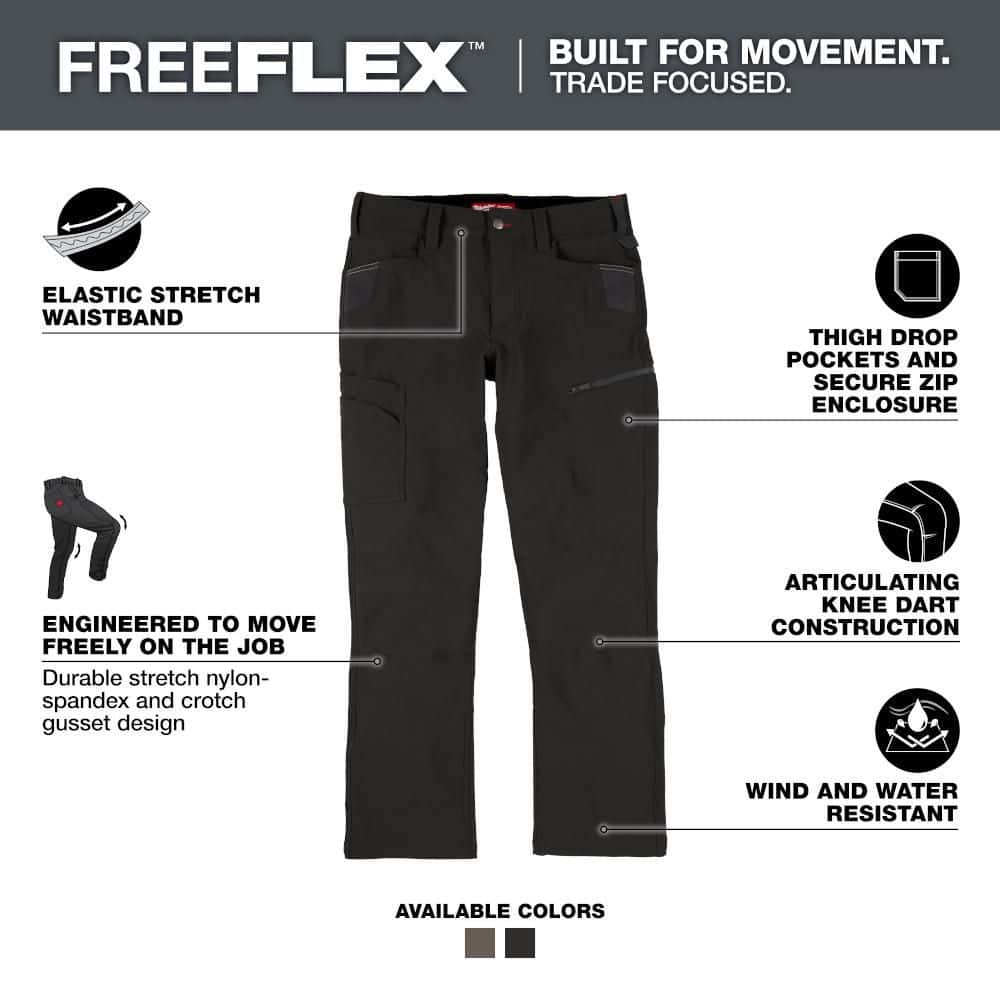 Milwaukee Men's Black FREEFLEX Tech Work Pants with 7 Pockets, 38x32 - Image 3