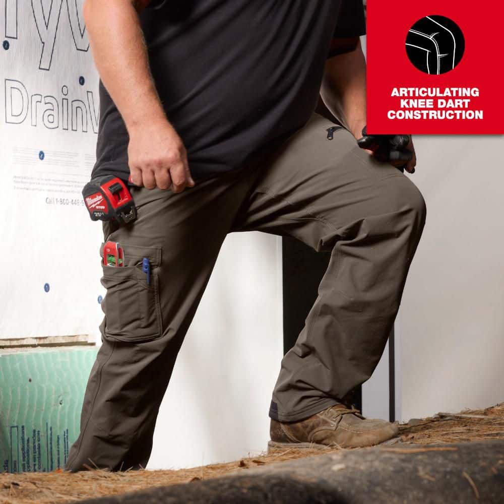 Milwaukee Men's Black FREEFLEX Tech Work Pants with 7 Pockets, 38x32 - Image 5