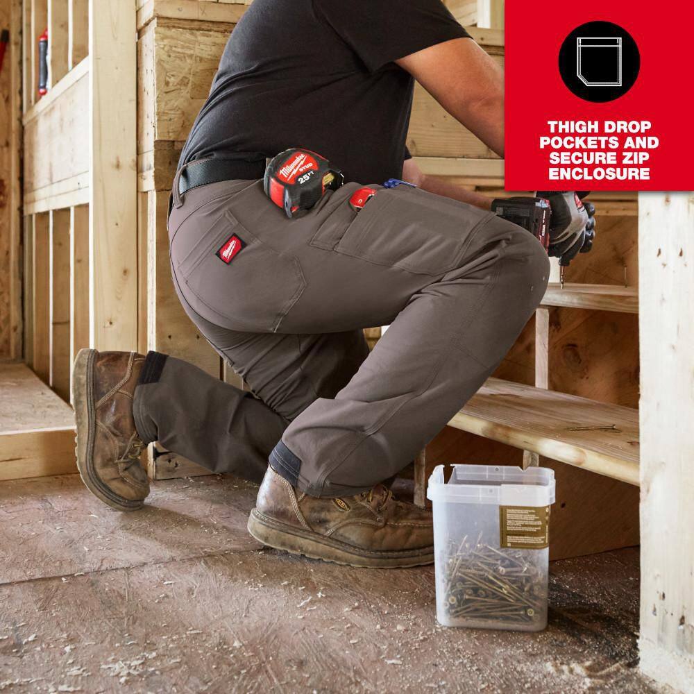 Milwaukee Men's Black FREEFLEX Tech Work Pants with 7 Pockets, 38x32 - Image 6