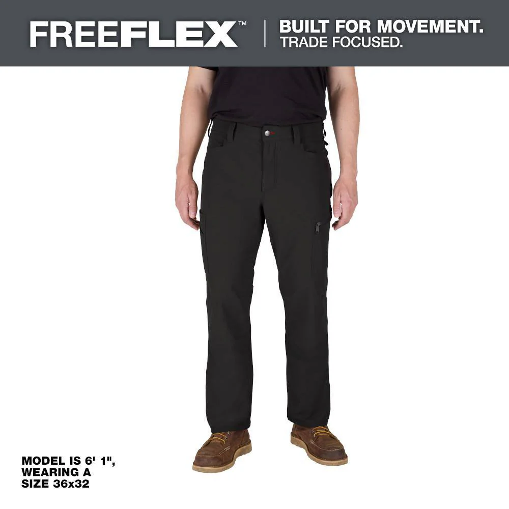 Milwaukee Men's Black FREEFLEX Work Pants with 7 Pockets - 38x32
