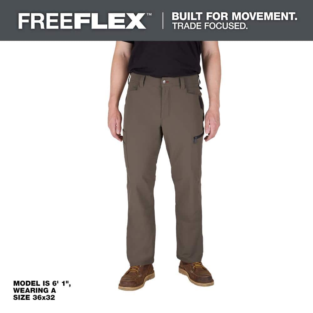 Milwaukee Men's FREEFLEX Tech Work Pants, 36x30, Brown, 7 Pockets