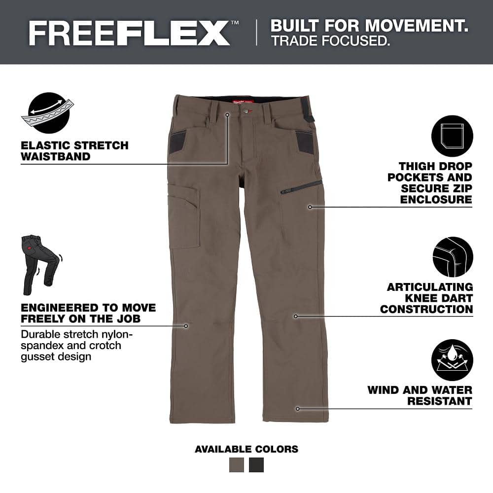 Milwaukee Men's FREEFLEX Tech Work Pants, 36x30, Brown, 7 Pockets - Image 2
