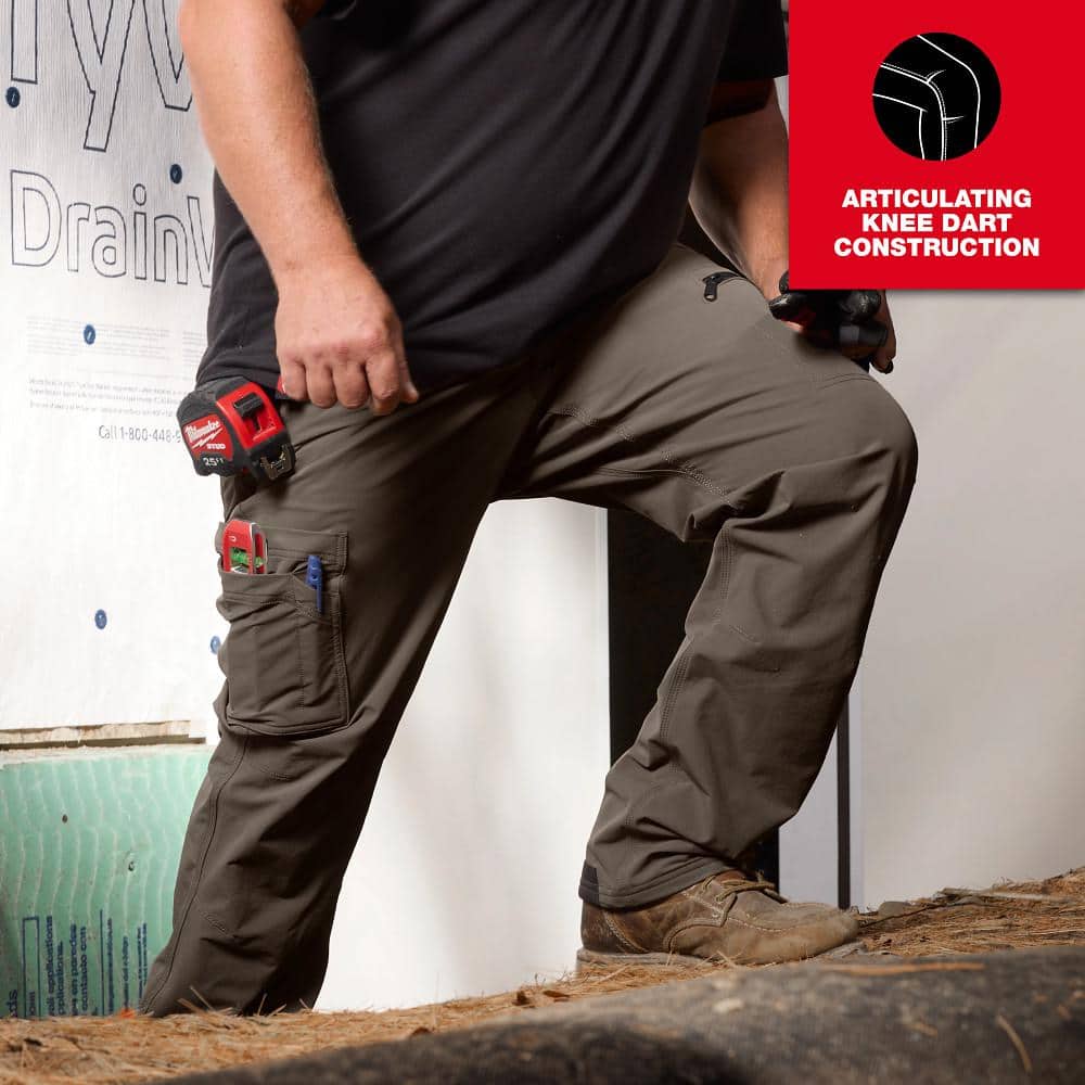 Milwaukee Men's FREEFLEX Tech Work Pants, 36x30, Brown, 7 Pockets - Image 4