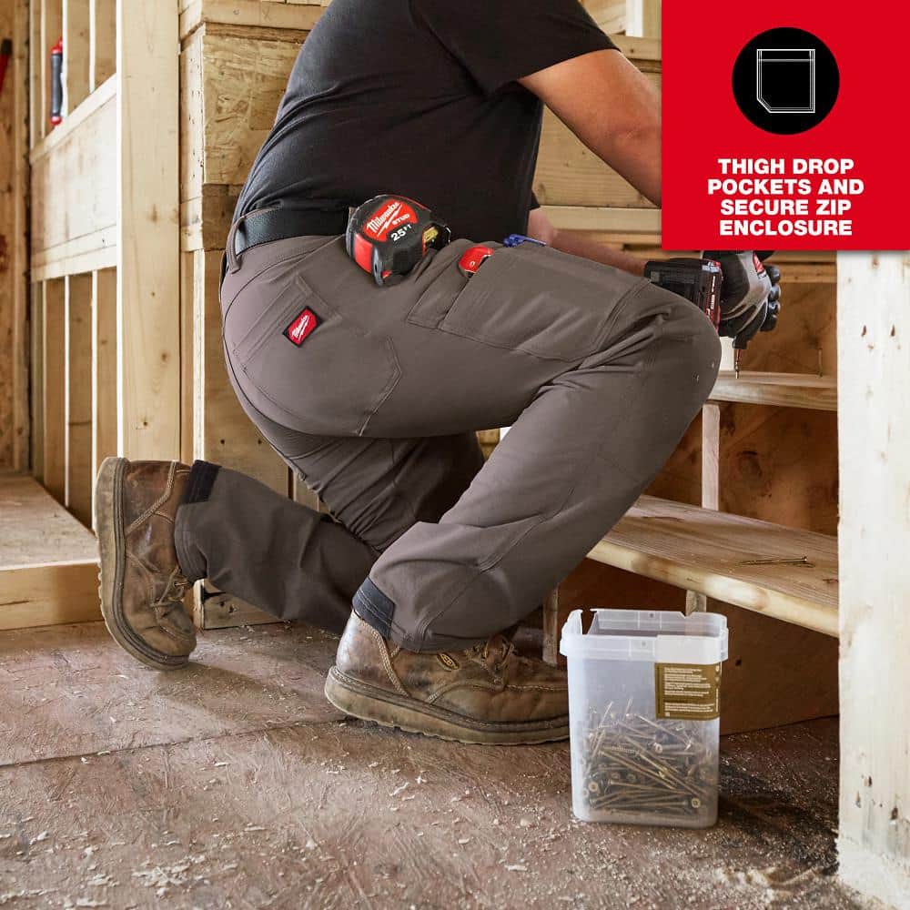 Milwaukee Men's FREEFLEX Tech Work Pants, 36x30, Brown, 7 Pockets - Image 6