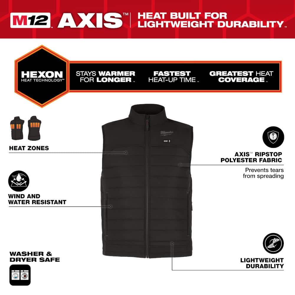 Milwaukee Men's Large M12 12-Volt Lithium-Ion Cordless AXIS Black Heated Vest Kit with (1) 2.0 Ah Battery and Charger - Image 2