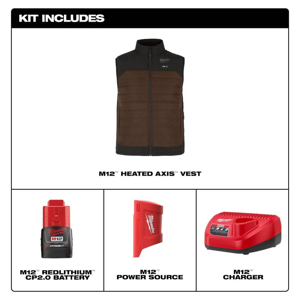 Milwaukee Men's Large M12 12V Lithium-Ion Cordless AXIS Brown Heated Vest Kit with (1) 2.0 Ah Battery and Charger - Image 4