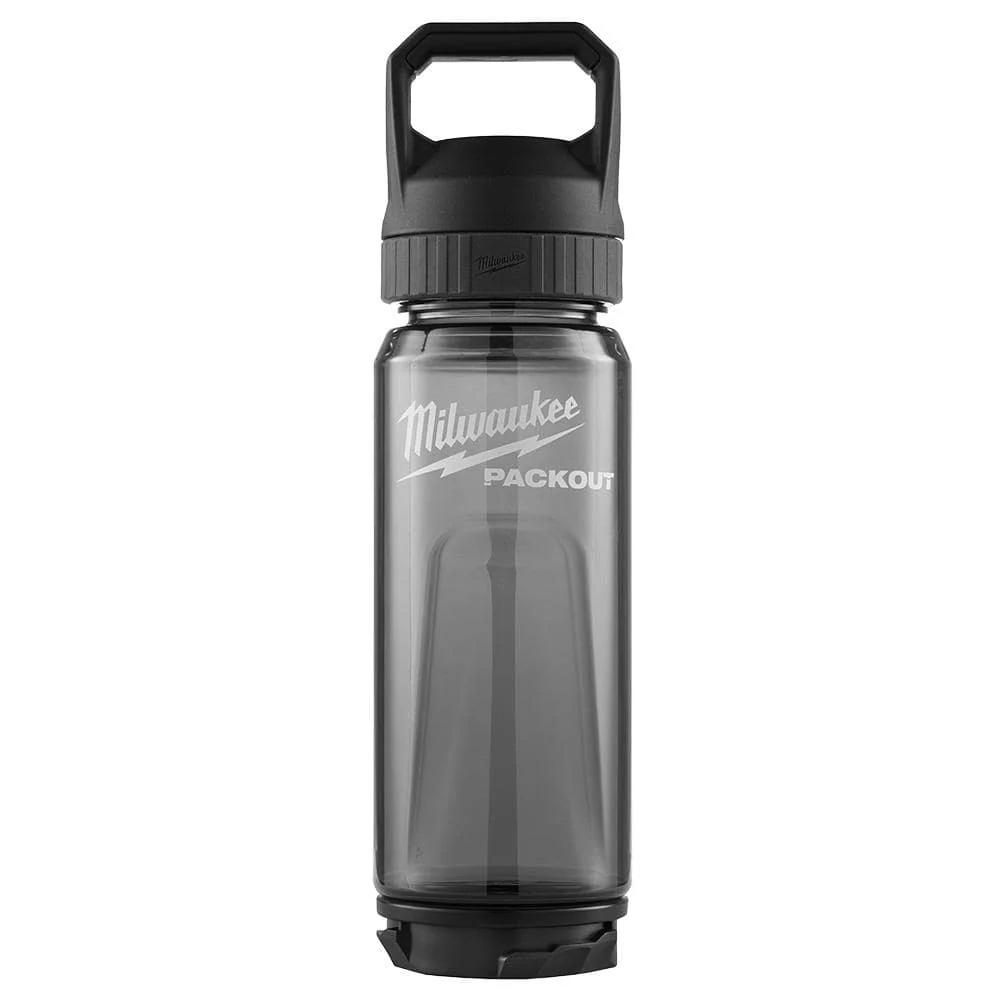 Milwaukee PACKOUT 25 oz Black Plastic Bottle with Leakproof Chug Lid, 3.10 in W x 11.25 in H
