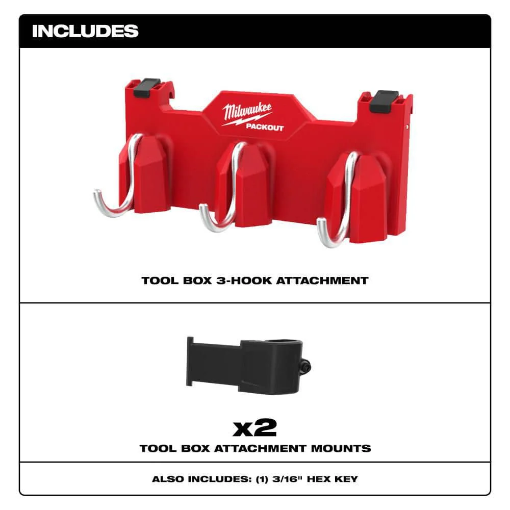 Milwaukee PACKOUT 3-Hook Tool Box Rack Attachment, 16.8 in x 4 in x 4.8 in - Image 4
