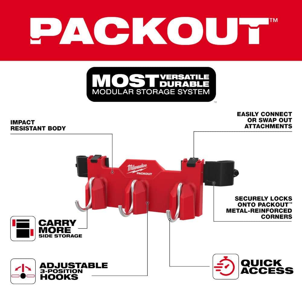 Milwaukee PACKOUT 3-Hook Tool Box Rack Attachment, 16.8 in x 4 in x 4.8 in - Image 5