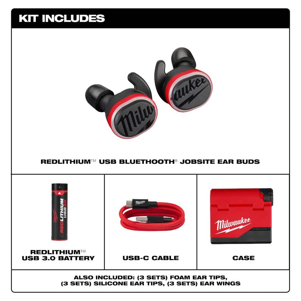 Milwaukee REDLITHIUM USB Bluetooth Jobsite Ear Buds, Noise-Cancelling In‑Ear, Red (2191-21) - Image 2