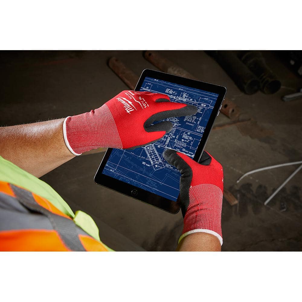 MILWAUKEE Sandy Nitrile Dipped Work Gloves - Medium (Cut Level A1, Red/Black) - Image 6