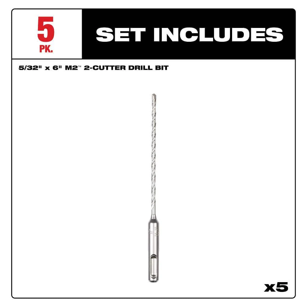Milwaukee SDS PLUS M2 2-Cutter 5/32 in. x 6 in. Masonry Drill Bit, 5-Pack - Image 2