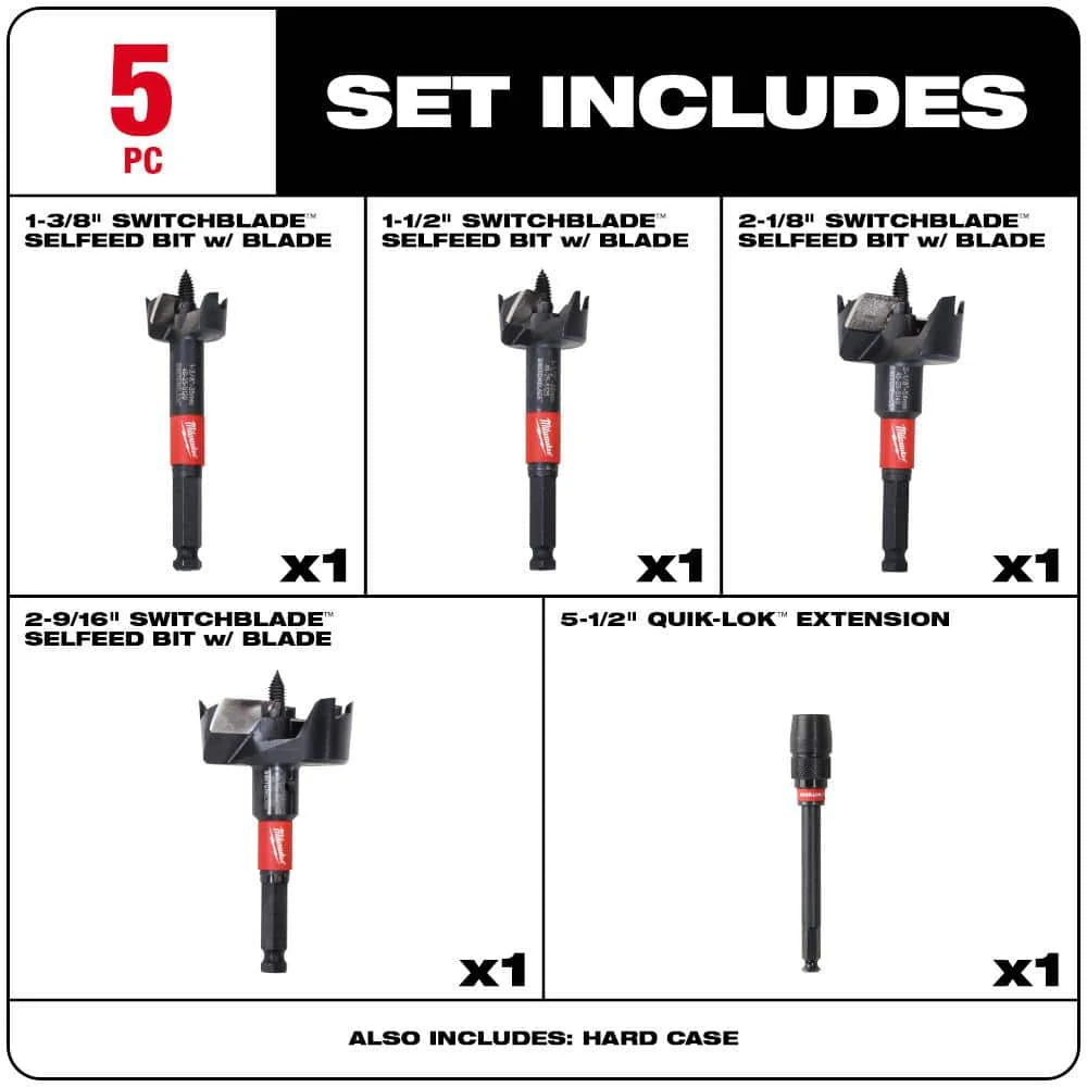 Milwaukee SWITCHBLADE Plumbers Self-Feed Bits Kit, 5-Piece (49-22-5100) - Image 3