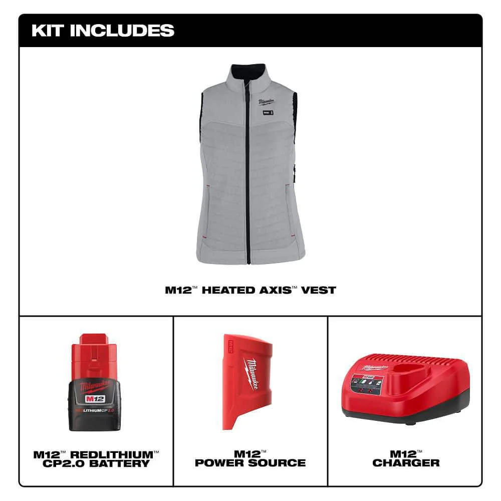 Milwaukee Women’s Large M12 12-Volt Lithium-Ion Cordless AXIS Gray Heated Vest Kit with (1) 2.0Ah Battery and Charger - Image 3