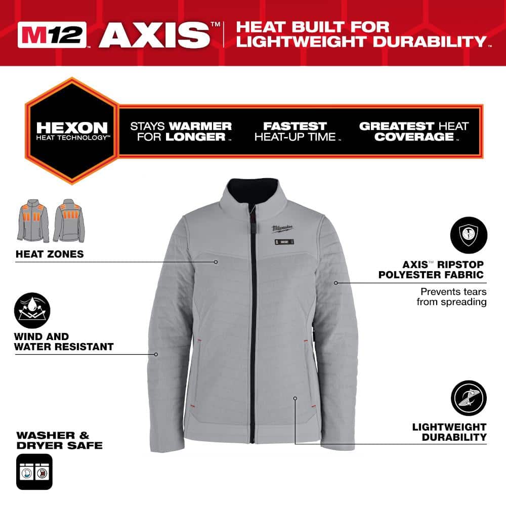 Milwaukee Women’s X-Small M12 12V Lithium-Ion Cordless AXIS Gray Heated Jacket Kit with (1) 3.0 Ah Battery and Charger - Image 2