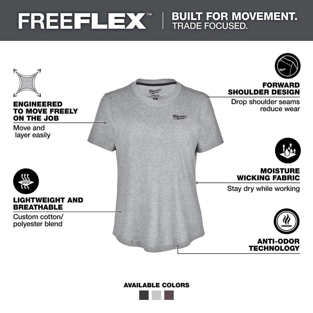 Milwaukee Women’s Large Gray FREEFLEX Short Sleeve Hybrid Work T-Shirt - Image 2
