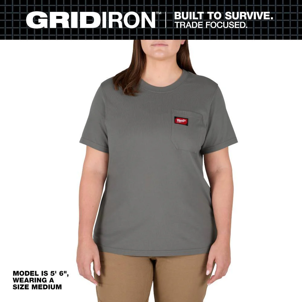 Milwaukee Women's Large Gray GRIDIRON Short Sleeve Pocket T-Shirt