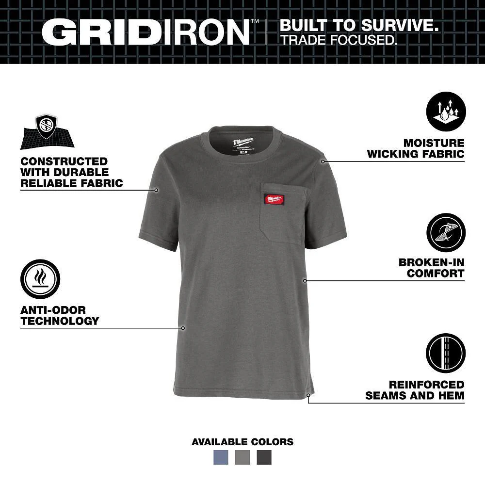 Milwaukee Women’s Large Gray GRIDIRON Short Sleeve Pocket T-Shirt - Image 2