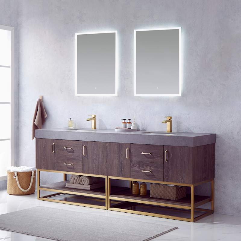 Miseno Alistair 84" Free Standing Double Basin Vanity Set with Stone Top, USB Ports and Electrical Outlet - North American Oak - Image 7
