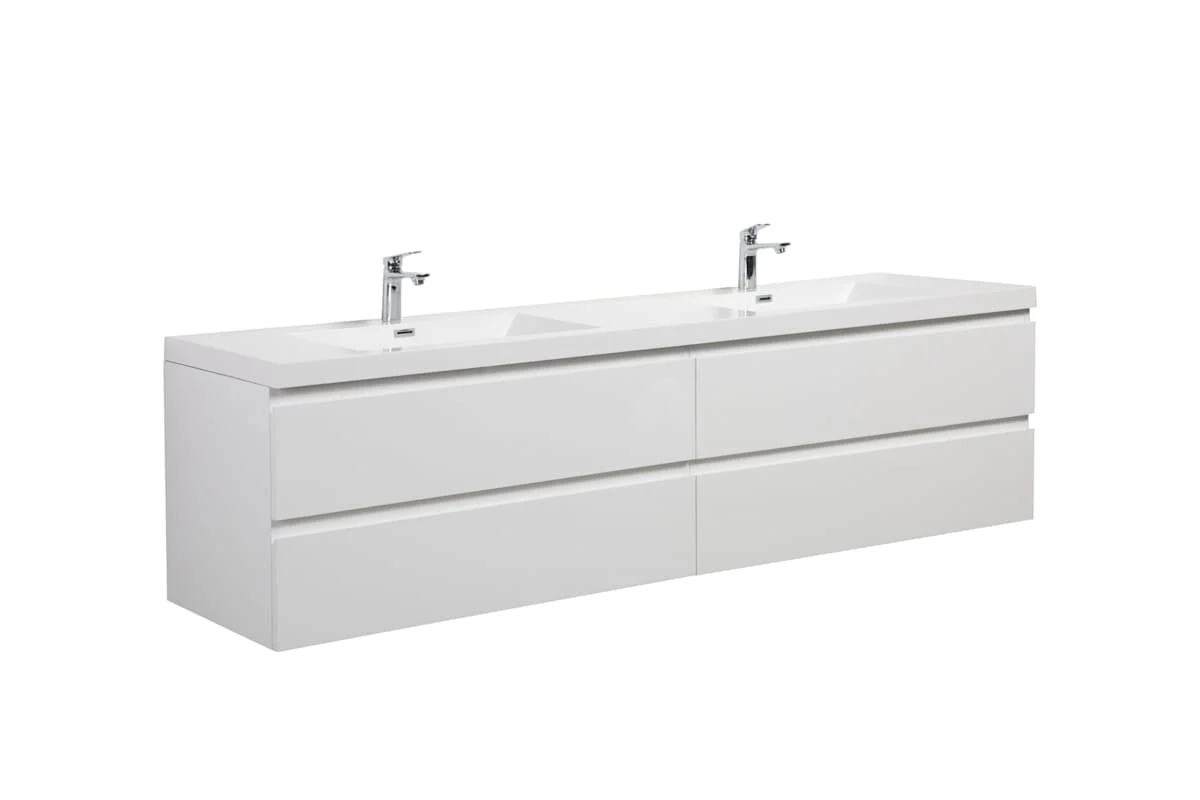 Miseno Aurora 84" Wall-Mounted Double Basin Vanity Set with 4-Drawer Cabinet and Acrylic Top (Sonoma Oak) - Image 4