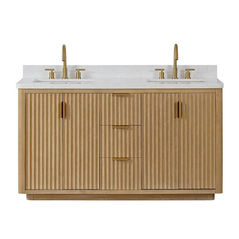 Miseno Cádiz 60" Free Standing Double Basin Vanity Set with Solid Wood Cabinet and Composite Stone Top – Washed Ash Grey