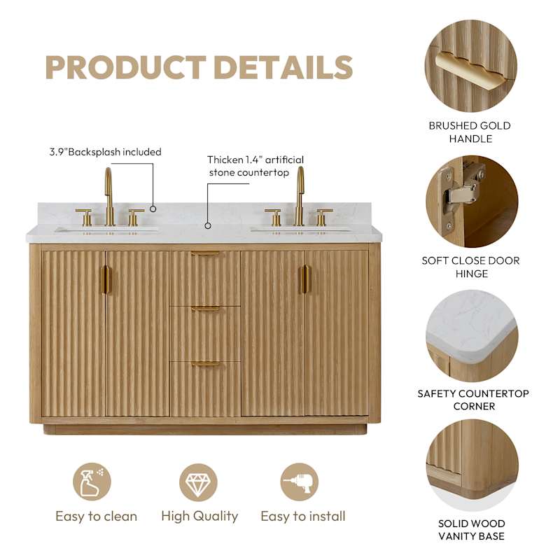 Miseno Cádiz 60" Free Standing Double Basin Vanity Set with Solid Wood Cabinet and Composite Stone Top – Washed Ash Grey - Image 2