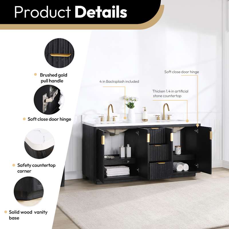 Miseno Cádiz 72" Free Standing Double Basin Vanity Set with Cabinet and Stone Composite Top, 8" Widespread, Soft-Close, Backsplash Included - Image 4