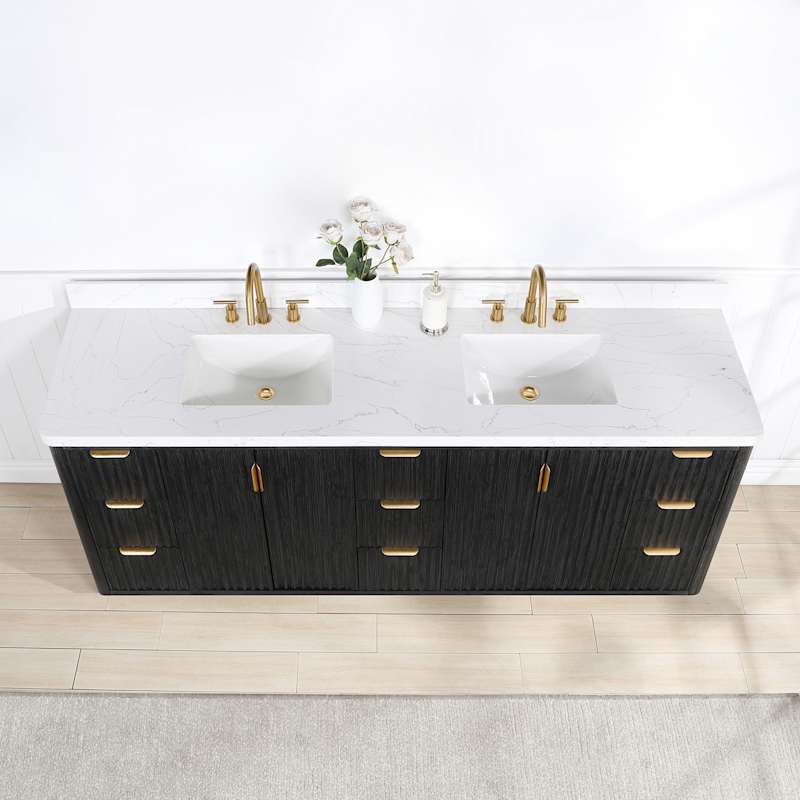 Miseno Cádiz 84" Freestanding Double Basin Vanity Set with Cabinet and Stone Composite Top – Fir Wood Black/Lightning White - Image 5