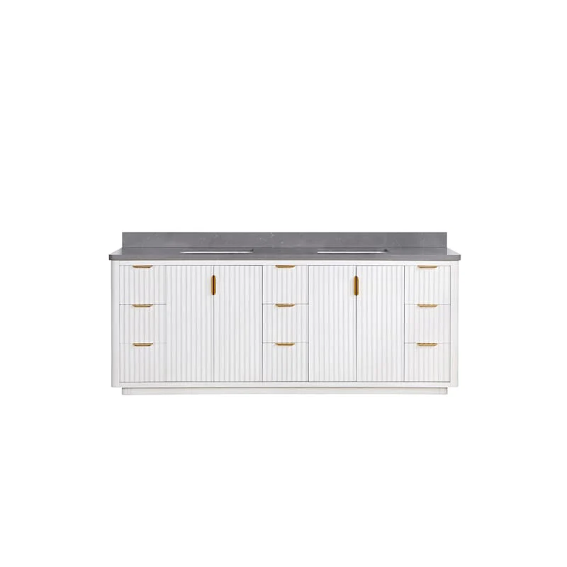 Miseno Cádiz 84" Freestanding Double Basin Vanity Set with Cabinet and Stone Composite Top – Fir Wood Black/Lightning White - Image 6