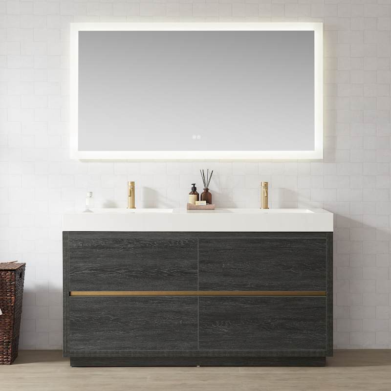 Miseno Huesca 60" Free Standing Double Basin Vanity Set with Cabinet and Composite Stone Top – North American Black Oak, No Mirror - Image 8
