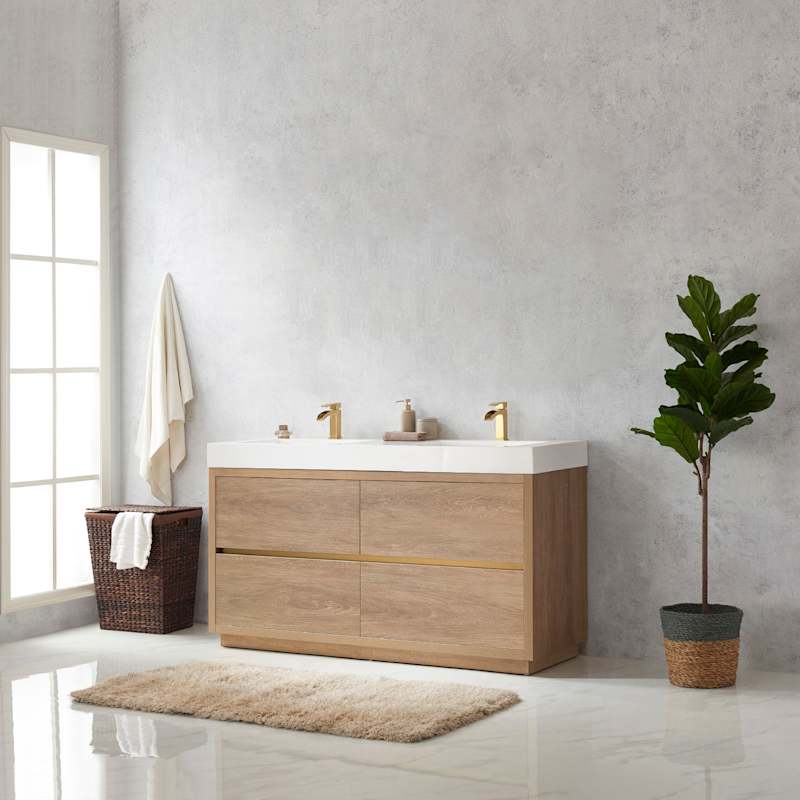 Miseno Huesca 60-in Freestanding Double Sink Bathroom Vanity, North American Oak, Stone Composite Top - Image 3