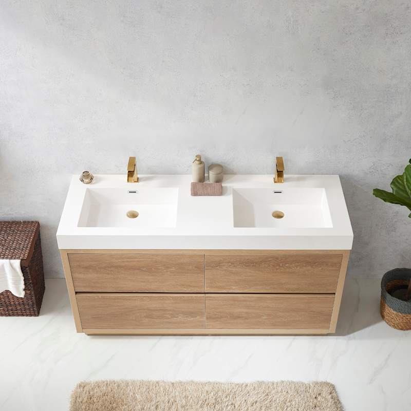 Miseno Huesca 60-in Freestanding Double Sink Bathroom Vanity, North American Oak, Stone Composite Top - Image 4