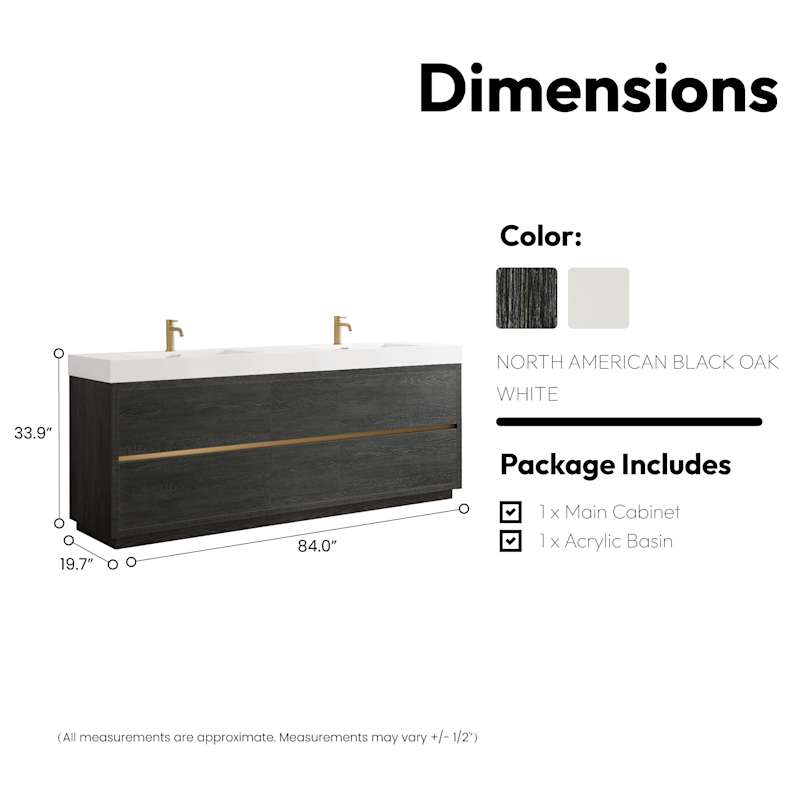 Miseno Huesca 84" Free Standing Double Basin Vanity Set with Cabinet and Composite Stone Top – No Mirror (North American Oak) - Image 3