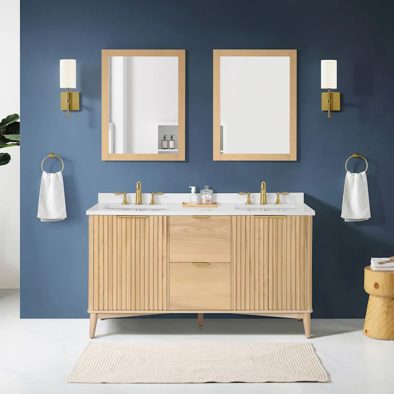 Miseno Indy 60" Free Standing Double Basin Vanity Set with Cabinet and Cultured Marble Top - 4 Doors, 2 Drawers, 8" Widespread