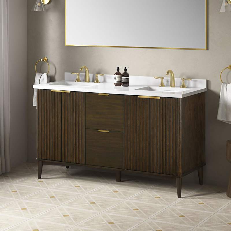 Miseno Indy 60" Free Standing Double Basin Vanity Set with Cabinet and Cultured Marble Top - 4 Doors, 2 Drawers, 8" Widespread - Image 3