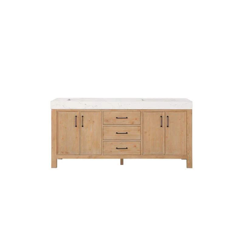Miseno León 72" Free Standing Double Basin Vanity Set – Solid Wood Cabinet with Stone Composite Top