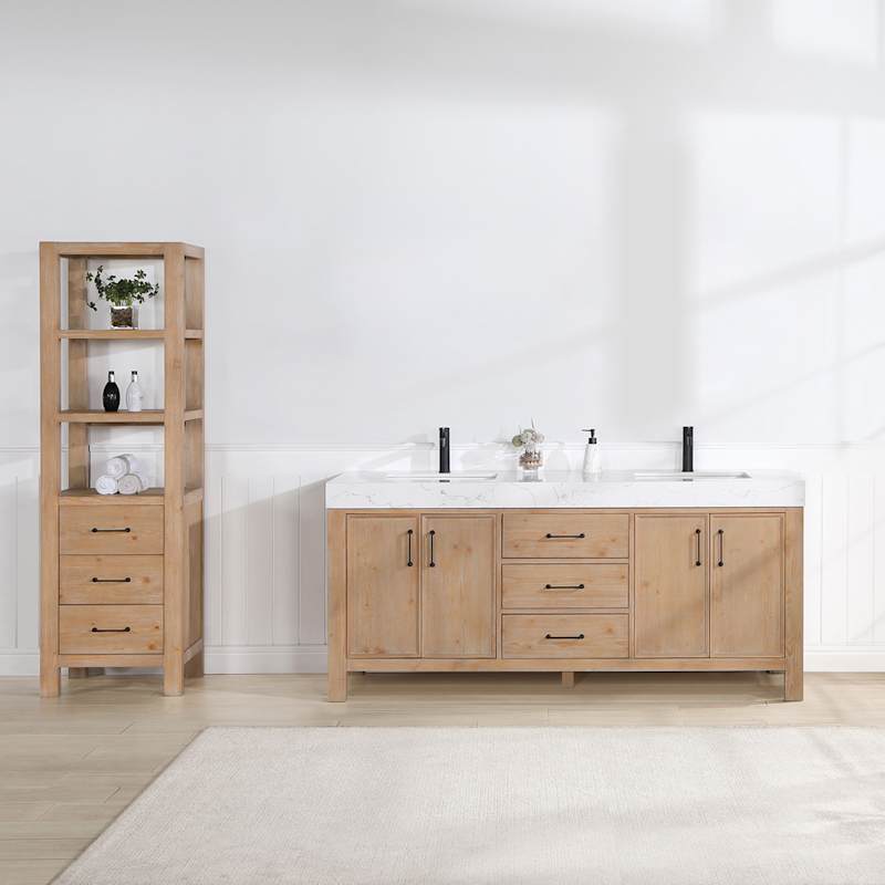 Miseno León 72" Free Standing Double Basin Vanity Set – Solid Wood Cabinet with Stone Composite Top - Image 2