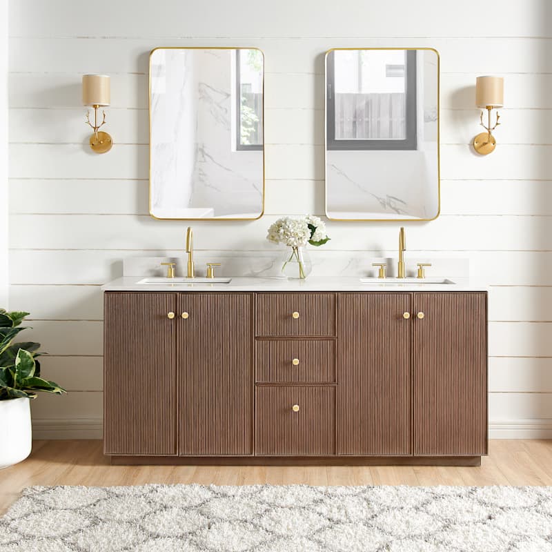 Miseno Oza 72" Free Standing Double Basin Bathroom Vanity Set with Cabinet and Quartz Top – Aged Dark Brown Oak - Image 8