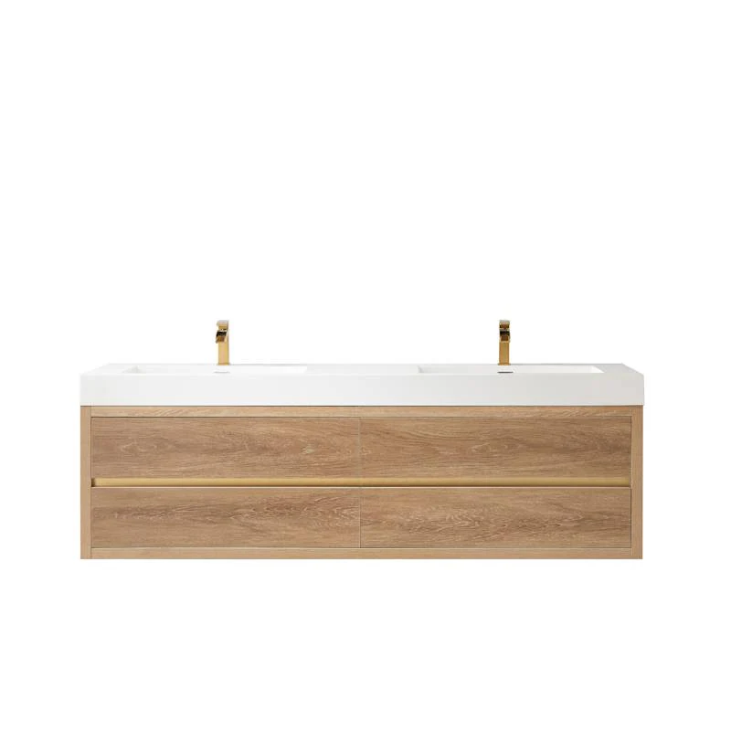 Miseno Palencia 72" Wall Mounted Double Basin Vanity Set with Cabinet and Stone Composite Top – North American Oak