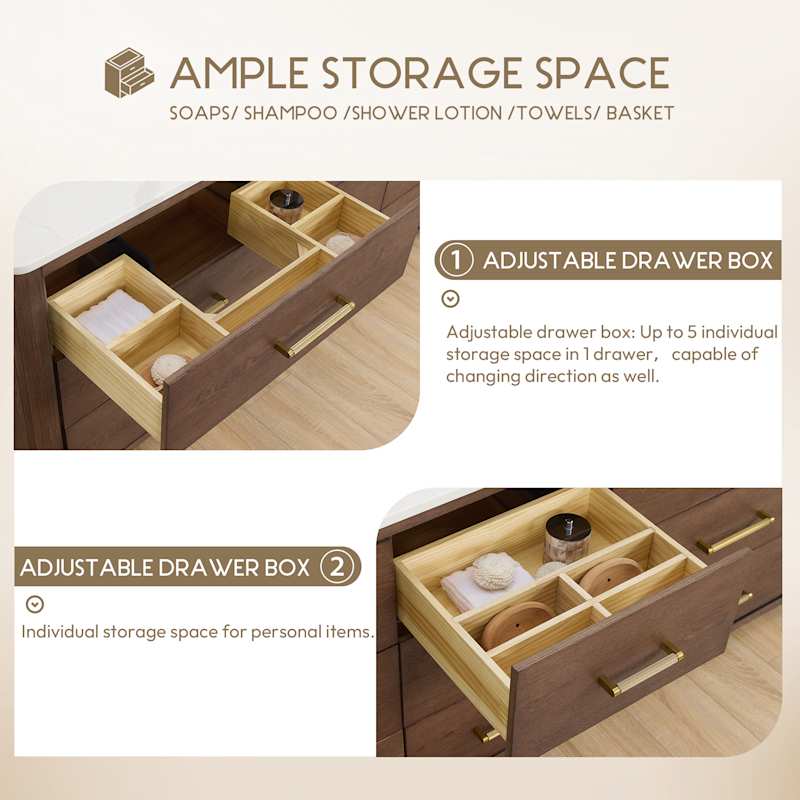 Miseno Porto 84" Free Standing Double Basin Vanity Set with Cabinet and Quartz Top – Aged Natural Oak / Fish Maw White - Image 3