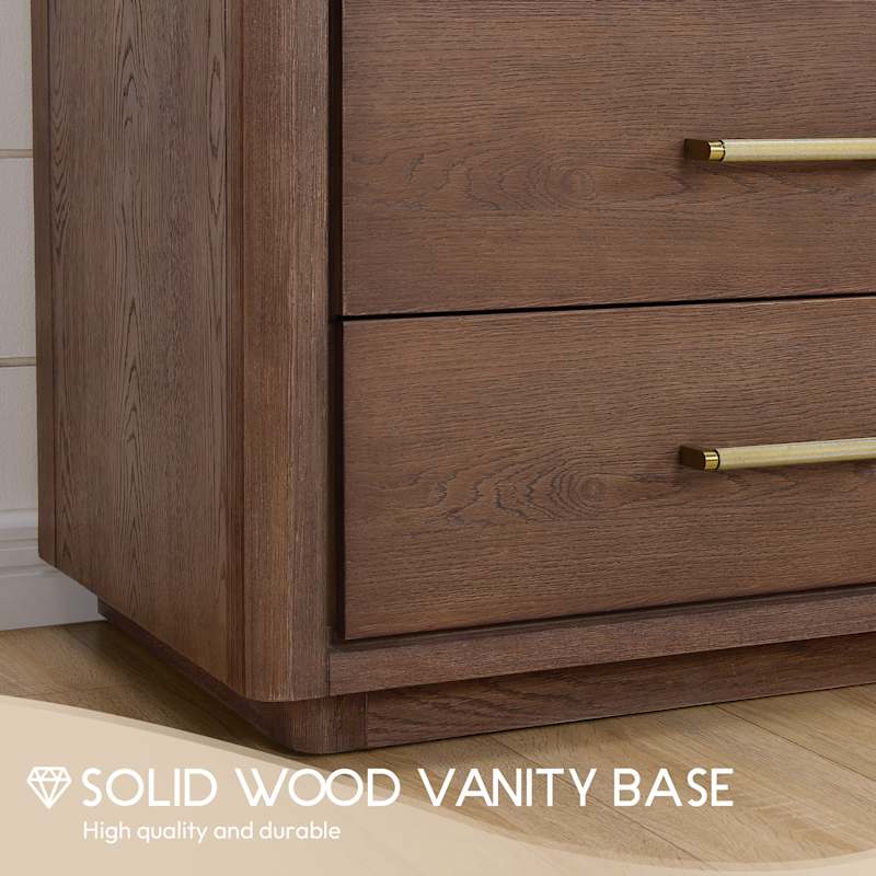 Miseno Porto 84" Free Standing Double Basin Vanity Set with Cabinet and Quartz Top – Aged Natural Oak / Fish Maw White - Image 5