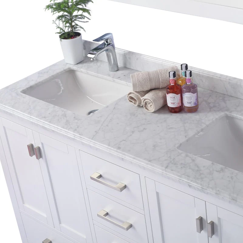 Miseno Prim 60" Free Standing Bathroom Vanity Set – White Solid Oak Cabinet, Cultured Marble Top, Dual Undermount Sinks (Mirror Sold Separately) - Image 4