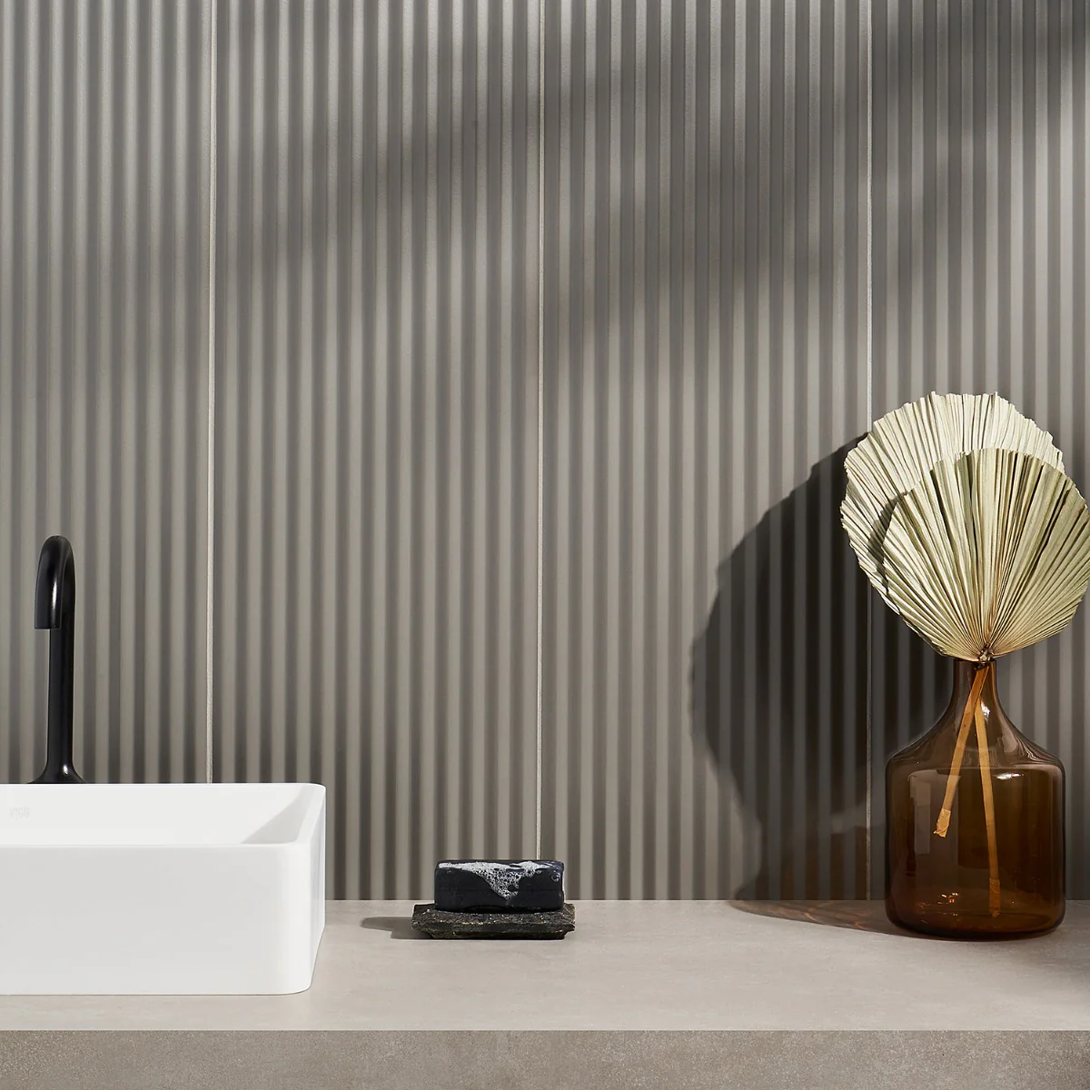 Mod Smoke Gray 12x36 3D Fluted Matte Ceramic Tile - Lux Tile