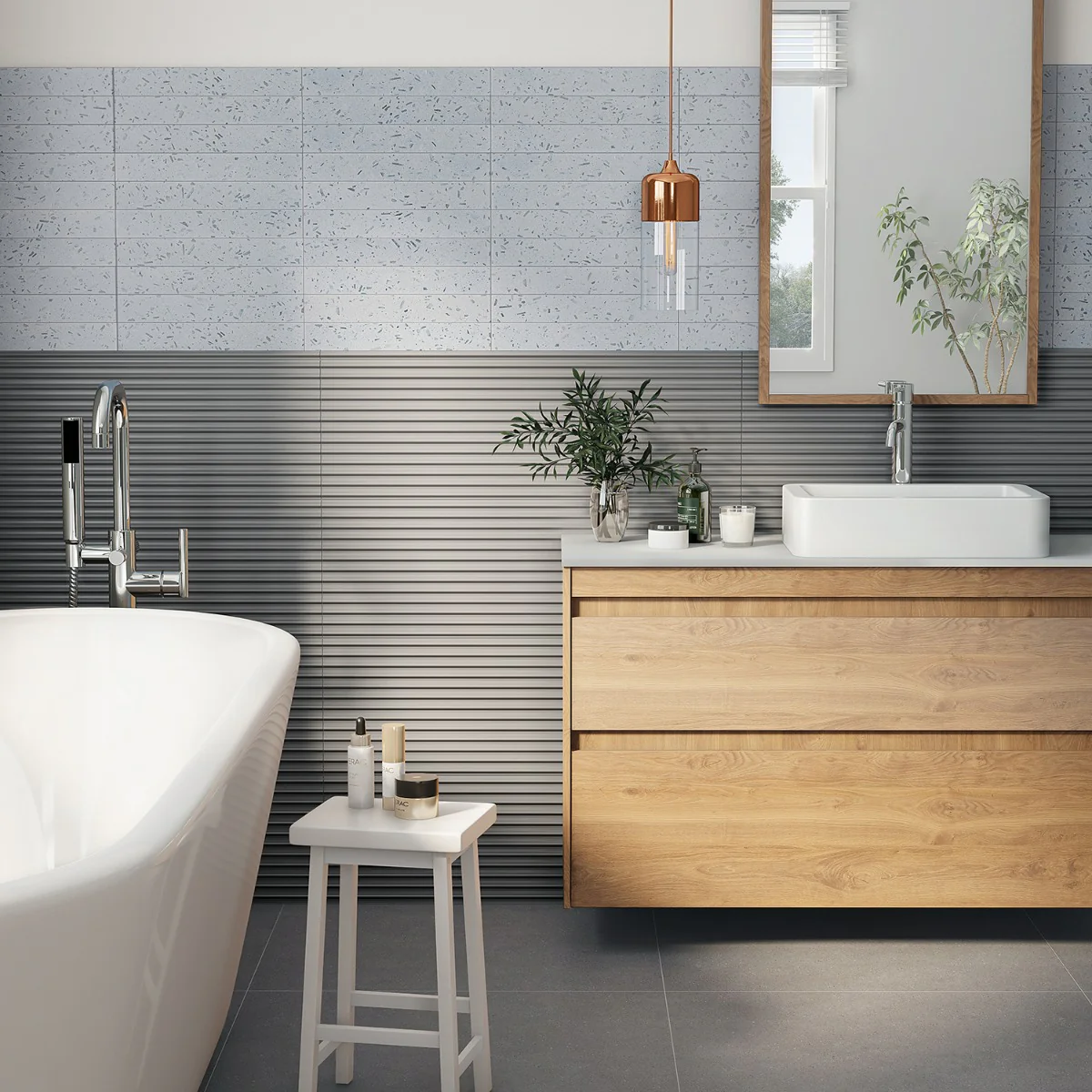 Mod Smoke Gray 12x36 3D Fluted Matte Ceramic Tile - Lux Tile - Image 2