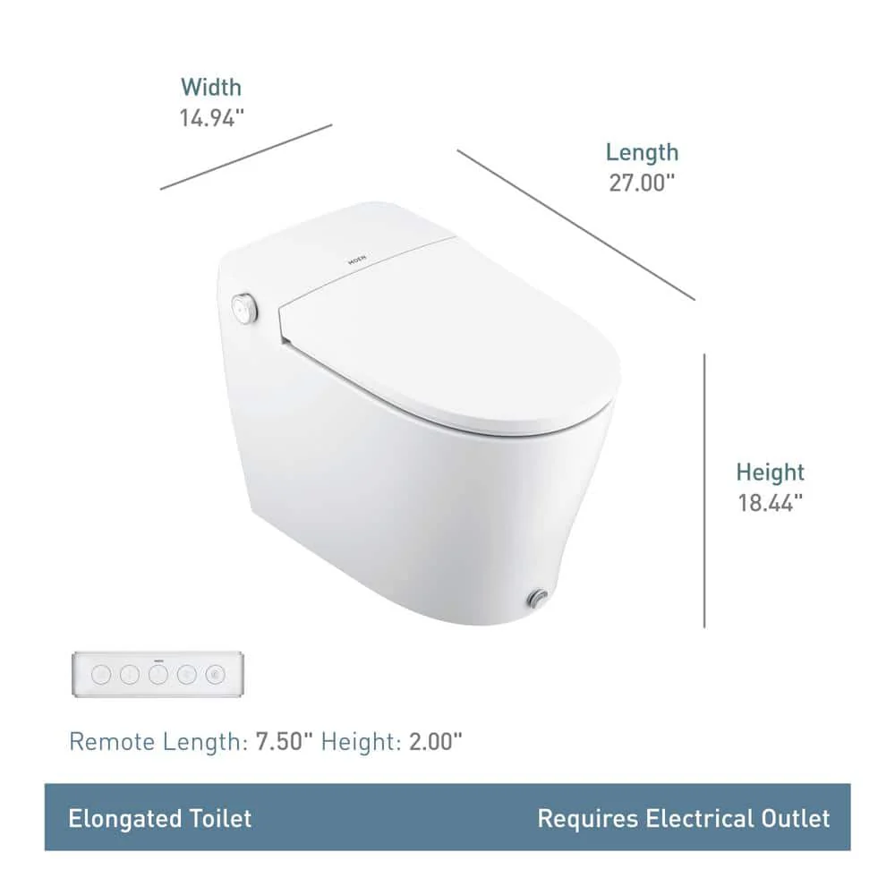 MOEN 3-Series Elongated Bidet Toilet in White with Heated Water and Remote Control - Image 7