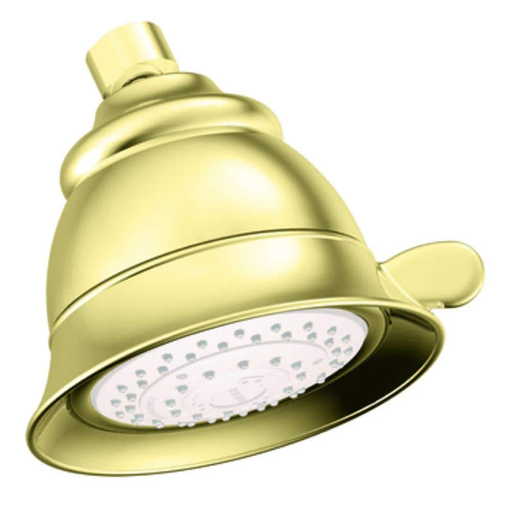 MOEN 4-Spray 5 in. Single Wall Mount Fixed Shower Head in Polished Brass - Image 2